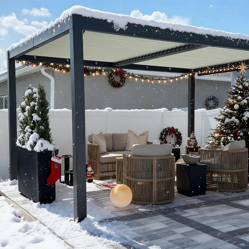 PURPLE LEAF Caesar Outdoor Louvered Pergola Patio Sun Shade Shelter with Adjustable Hardtop Patio Pergola Gray Frame White Roof