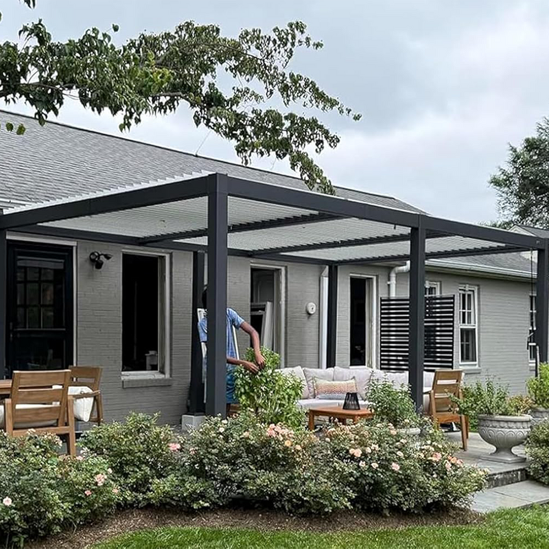 PURPLE LEAF Caesar Outdoor Louvered Pergola Patio Sun Shade Shelter with Adjustable Hardtop Patio Pergola Gray Frame White Roof