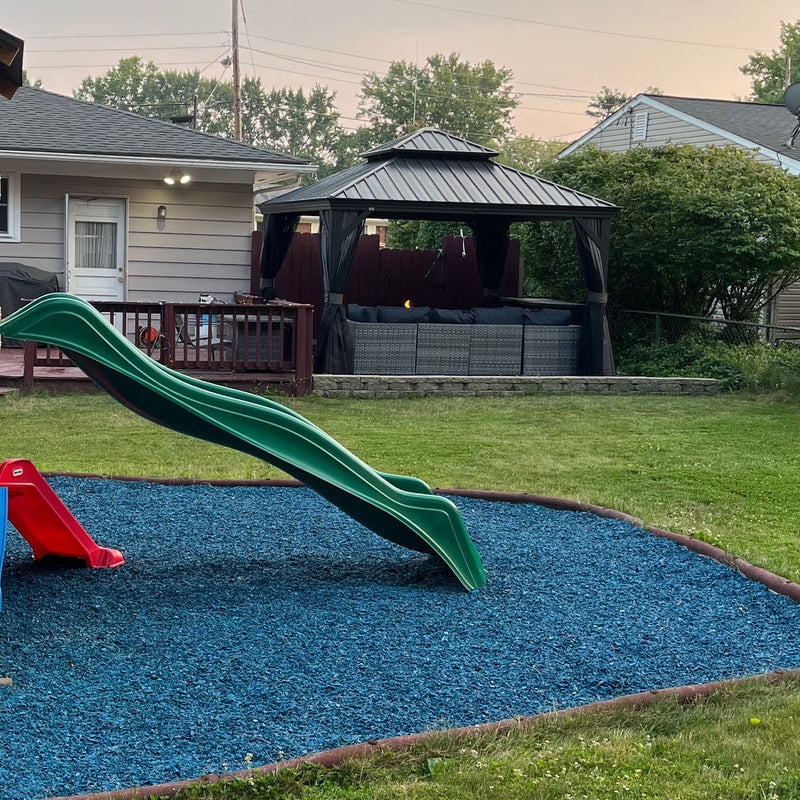 PURPLE LEAF Patio Gazebo for Backyard Grey Hardtop Galvanized Steel Roof Awning with String Lights-clear