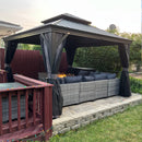 PURPLE LEAF Patio Gazebo for Backyard Grey Hardtop Galvanized Steel Roof Awning String Lights-milky