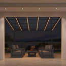 PURPLE LEAF Wall Mounted Gazebo with Gray Polycarbonate Roof Aluminum Frame Patio Cover with Strip Light for Porch
