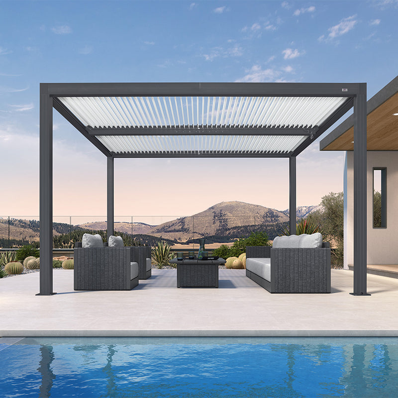 PURPLE LEAF Louvered Pergola Modern Grey Pergola with White Roof for Deck Backyard Garden