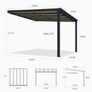 PURPLE LEAF Wall Mounted Gazebo with Gray Polycarbonate Roof Aluminum Frame Patio Cover with Retractable Pleated Shades and LED Strip Light