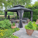 PURPLE LEAF Patio Gazebo for Backyard Grey Hardtop Galvanized Steel Roof Awning with String Lights-clear