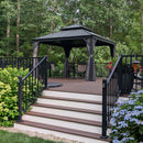 PURPLE LEAF Patio Gazebo for Backyard Grey Hardtop Galvanized Steel Roof Awning with Upgrade Curtain