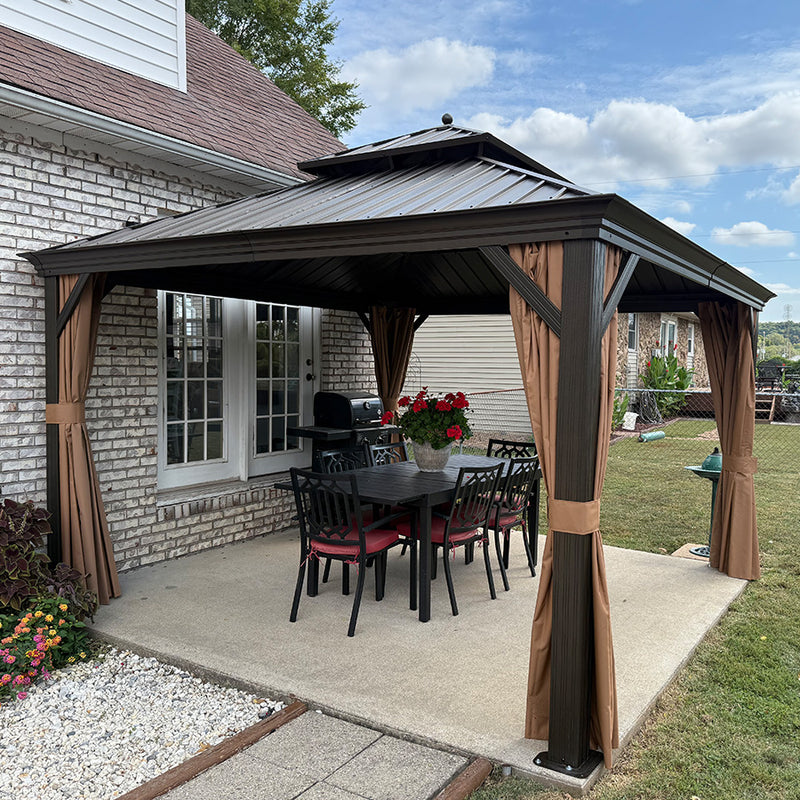 PURPLE LEAF Outdoor Hardtop Gazebo for Garden Bronze Double Roof Aluminum Frame Pavilion
