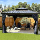 PURPLE LEAF Outdoor Hardtop Gazebo for Patio Bronze Aluminum Frame Pavilion with Navy-Blue Curtain and String Lights