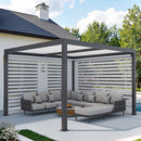 PURPLE LEAF Athena Louvered Pergola Grey Outdoor Aluminum Pergola with Roller Blinds Adjustable Gazebo Rainproof for Patio Deck Garden