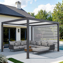 PURPLE LEAF Athena Louvered Pergola Grey Outdoor Aluminum Pergola with Roller Blinds Adjustable Gazebo Rainproof for Patio Deck Garden