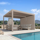 PURPLE LEAF Athena Louvered Pergola Champagne Outdoor Aluminum Pergola with Solid Color Roller Blind Adjustable Gazebo for Patio Deck Garden