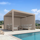 PURPLE LEAF Athena Louvered Pergola Champagne Outdoor Aluminum Pergola with Solid Color Roller Blind Adjustable Gazebo for Patio Deck Garden