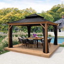 OPEN BOX I PURPLE LEAF Hardtop Gazebo for Patio Wood Grain Galvanized Steel Frame Awning with Netting