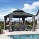 PURPLE LEAF Grey Hardtop Gazebo with Heavy Duty Galvanized Steel Double Roof with Reinforcement Support Rod