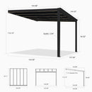 PURPLE LEAF Wall Mounted Gazebo with Gray Polycarbonate Roof Aluminum Frame Patio Cover with Strip Light for Porch