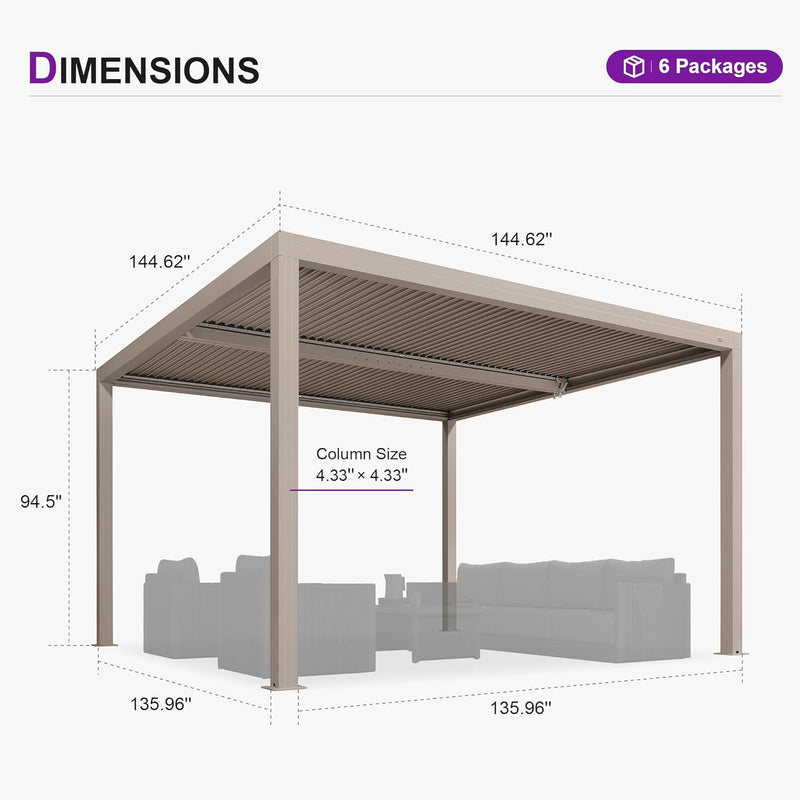 PURPLE LEAF Louvered Pergola Outdoor Aluminum Pergola with Adjustable Roof for Deck Backyard Garden Hardtop Gazebo