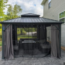 PURPLE LEAF Grey Hardtop Gazebo with Heavy Duty Galvanized Steel Double Roof with String Lights-milky