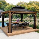 PURPLE LEAF Hardtop Gazebo for Patio Wood Grain Aluminum Frame Awning with Reinforcement Support Rod