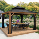 PURPLE LEAF Hardtop Gazebo for Patio Wood Grain Galvanized Steel Frame Awning with Netting