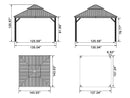 PURPLE LEAF Patio Gazebo for Backyard Grey Hardtop Galvanized Steel Roof Awning with Reinforcement Support Rod