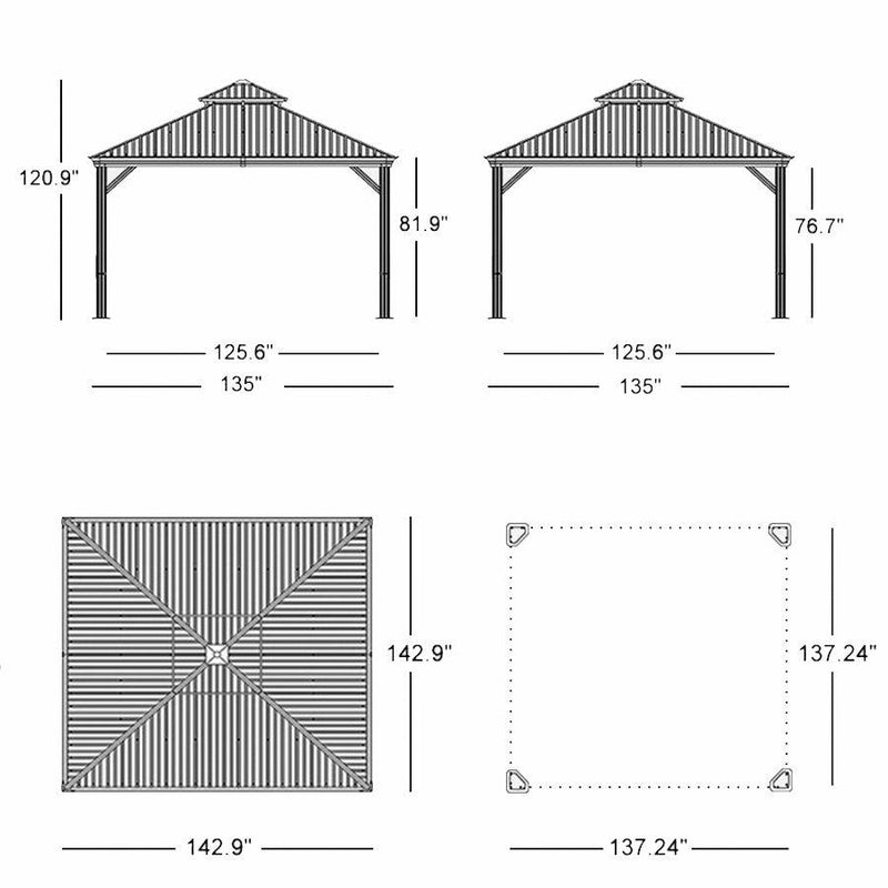 OPEN BOX I PURPLE LEAF Patio Gazebo for Backyard Grey Hardtop Galvanized Steel Roof Awning with Upgrade Curtain