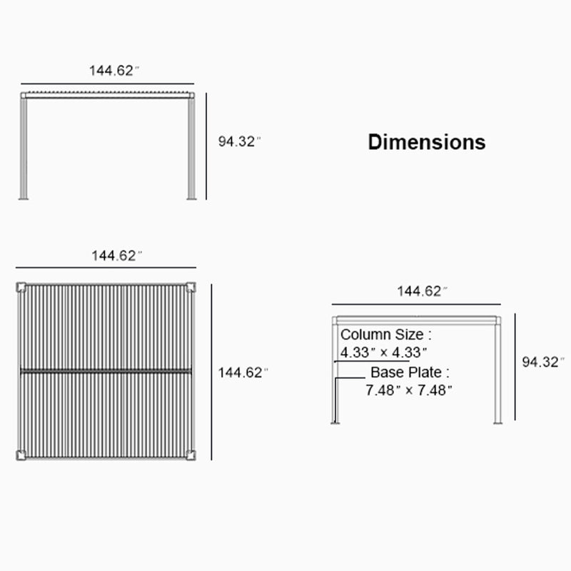 PURPLE LEAF Louvered Pergola Grey Outdoor Aluminum Pergola with Roller Blind Adjustable Gazebo Rainproof for Patio Deck Garden