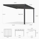 PURPLE LEAF Wall Mounted Gazebo with Gray Polycarbonate Roof Aluminum Frame Patio Cover with Retractable Pleated Shades for Porch