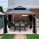 PURPLE LEAF Hardtop Gazebo for Patio Wood Grain Galvanized Steel Frame Awning with Netting