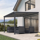 PURPLE LEAF Wall Mounted Gazebo with Gray Polycarbonate Roof Aluminum Frame Patio Cover with Retractable Pleated Shades for Porch
