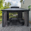PURPLE LEAF Grey Hardtop Gazebo with Heavy Duty Galvanized Steel Double Roof with Netting and Curtains