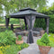 PURPLE LEAF Patio Gazebo for Backyard Grey Hardtop Galvanized Steel Roof Awning with Upgrade Curtain