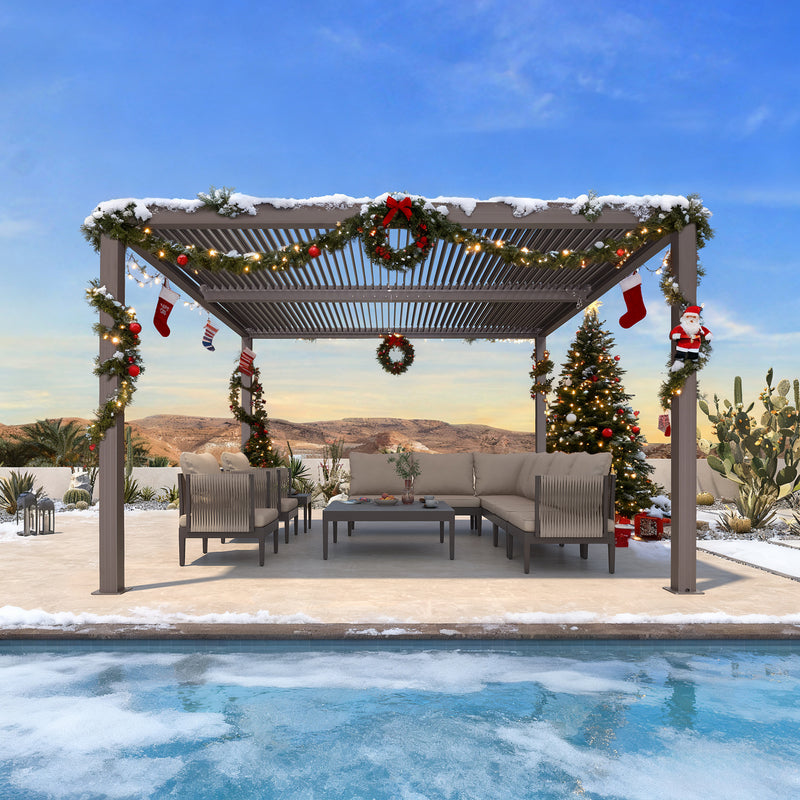 PURPLE LEAF Athena Outdoor Louvered Pergola Adjustable Metal Roof Bronze Hardtop Gazebo Patio Pavilion