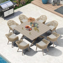 PURPLE LEAF 10/8/6 Pieces Outdoor Dining Set with Patio Aluminium Dining Table Rattan Chairs for Kitchen Champagne