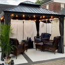 PURPLE LEAF Patio Gazebo for Backyard Grey Hardtop Galvanized Steel Roof Awning with String Lights-clear