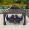 PURPLE LEAF Outdoor Hardtop Gazebo for Patio Bronze Aluminum Frame Pavilion with Navy-Blue Curtain and String Lights