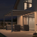 PURPLE LEAF Wall Mounted Gazebo with Gray Polycarbonate Roof Aluminum Frame Patio Cover with Strip Light for Porch