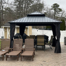 PURPLE LEAF Grey Hardtop Gazebo with Heavy Duty Galvanized Steel Double Roof with Netting and Curtains