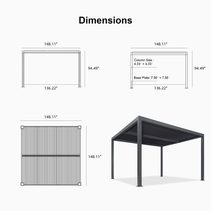 PURPLE LEAF Louvered Pergola Outdoor Aluminum Pergola with Adjustable Roof for Deck Backyard Garden Hardtop Gazebo