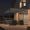 PURPLE LEAF Wall Mounted Gazebo with Gray Polycarbonate Roof Aluminum Frame Patio Cover with Retractable Pleated Shades and LED Strip Light