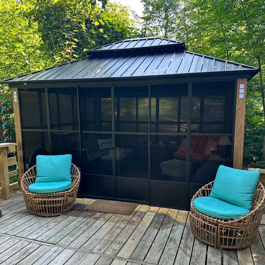 screen house gazebo with decorative accents