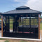 PURPLE LEAF Sunroom Hardtop Gazebo Solarium Wood Grain  Galvanized Steel Double Roof All-Weather Aluminum Outdoor Screen House with String Lights