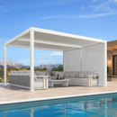 PURPLE LEAF Athena Louvered Pergola White Outdoor Aluminum Pergola with Solid Color Roller Blind Adjustable Gazebo for Patio Deck Garden