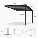 PURPLE LEAF Wall Mounted Gazebo with Gray Polycarbonate Roof Aluminum Frame Patio Cover with Retractable Pleated Shades and LED Strip Light