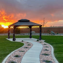 PURPLE LEAF Patio Gazebo for Backyard Grey Hardtop Galvanized Steel Roof Awning with Upgrade Curtain