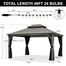 PURPLE LEAF Patio Gazebo for Pool Light Grey Hardtop Galvanized Steel Roof with String Lights