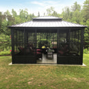 PURPLE LEAF Sunroom Hardtop Gazebo Solarium Grey Galvanized Steel Double Roof  All-Weather Aluminum Outdoor Screen House with String Lights