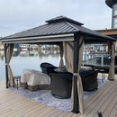 PURPLE LEAF  Outdoor Hardtop Gazebo Bronze Aluminum Frame Galvanized Steel Double Roof for Patio Pool with Reinforcement Support Rod