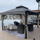 PURPLE LEAF  Outdoor Hardtop Gazebo Bronze Aluminum Frame Galvanized Steel Double Roof with Lights-clear