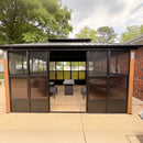 PURPLE LEAF Bronze Frame Sunroom Hardtop Gazebo Solarium Wood Grain Columns Galvanized Steel Double Roof All-Weather Screen House with Lights