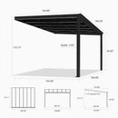 PURPLE LEAF Wall Mounted Gazebo with Gray Polycarbonate Roof Aluminum Frame Patio Cover with Strip Light for Porch