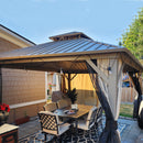 PURPLE LEAF Outdoor Hardtop Gazebo Champagne Metal Frame Galvanized Steel Double Roof with Curtains and Netting for Poolside